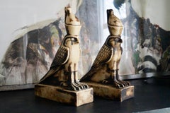Two Fabulous Hand Carved Marble Eqyptian Statues of God Horas