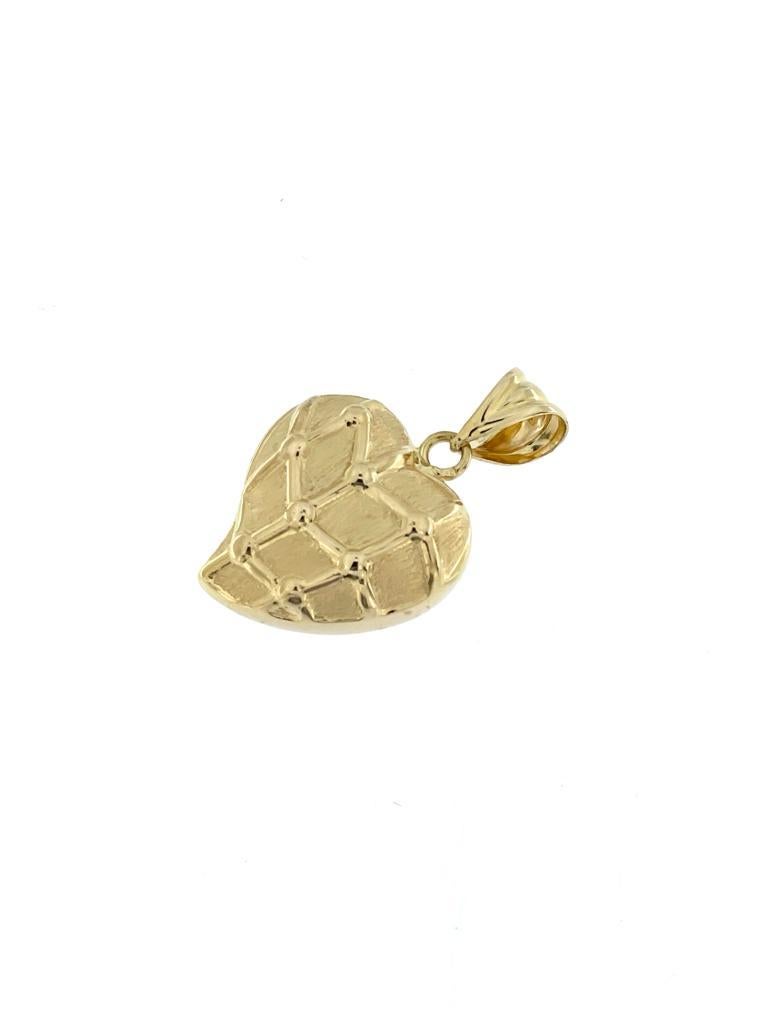 Modern Two Faced Italian Heart Pendant Yellow Gold For Sale