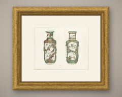 Two Famille Verte Cylindrical Vases with Shaped Panels, Antique Plate 1911