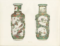 Two Famille Verte Cylindrical Vases with Shaped Panels, Antique Plate 1911