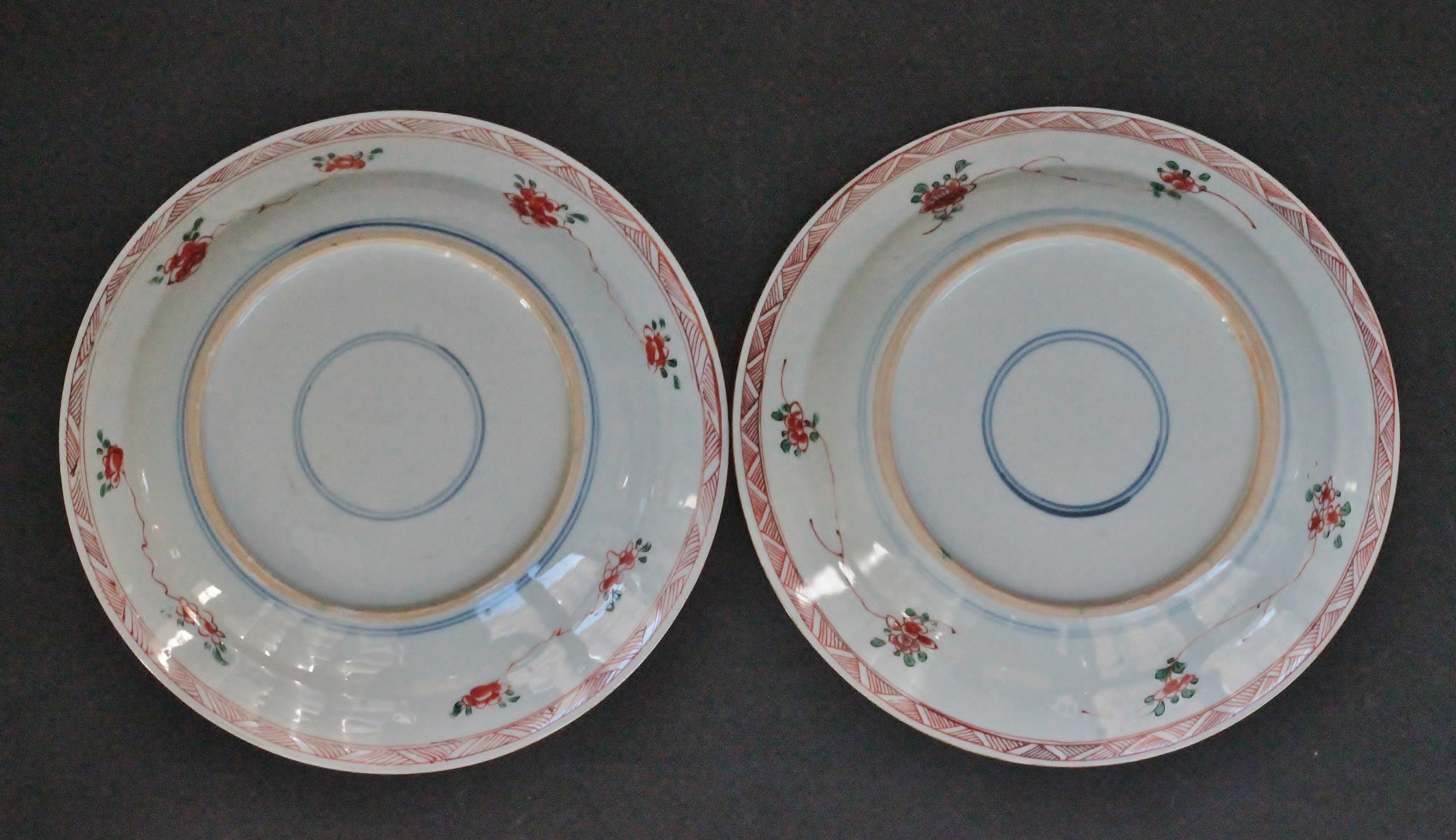 Louis XV Two Famille Verte Plates in China Porcelain, Kangxi Period ‘1662-1722’