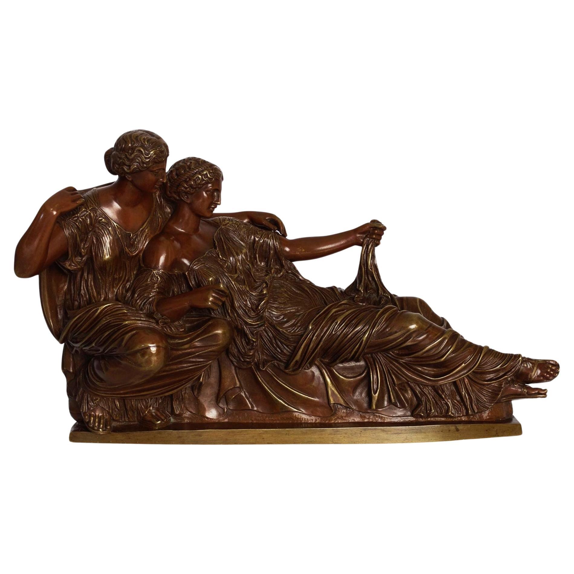"Two Fates" German Bronze Sculpture after the Antique Cast by R. Bellair For Sale