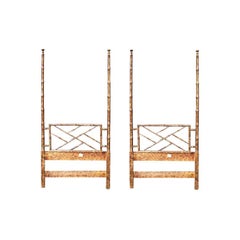 Two Faux Bamboo Twin Bed Headboard Set and Mirror in Tortoise Shell by Henredon