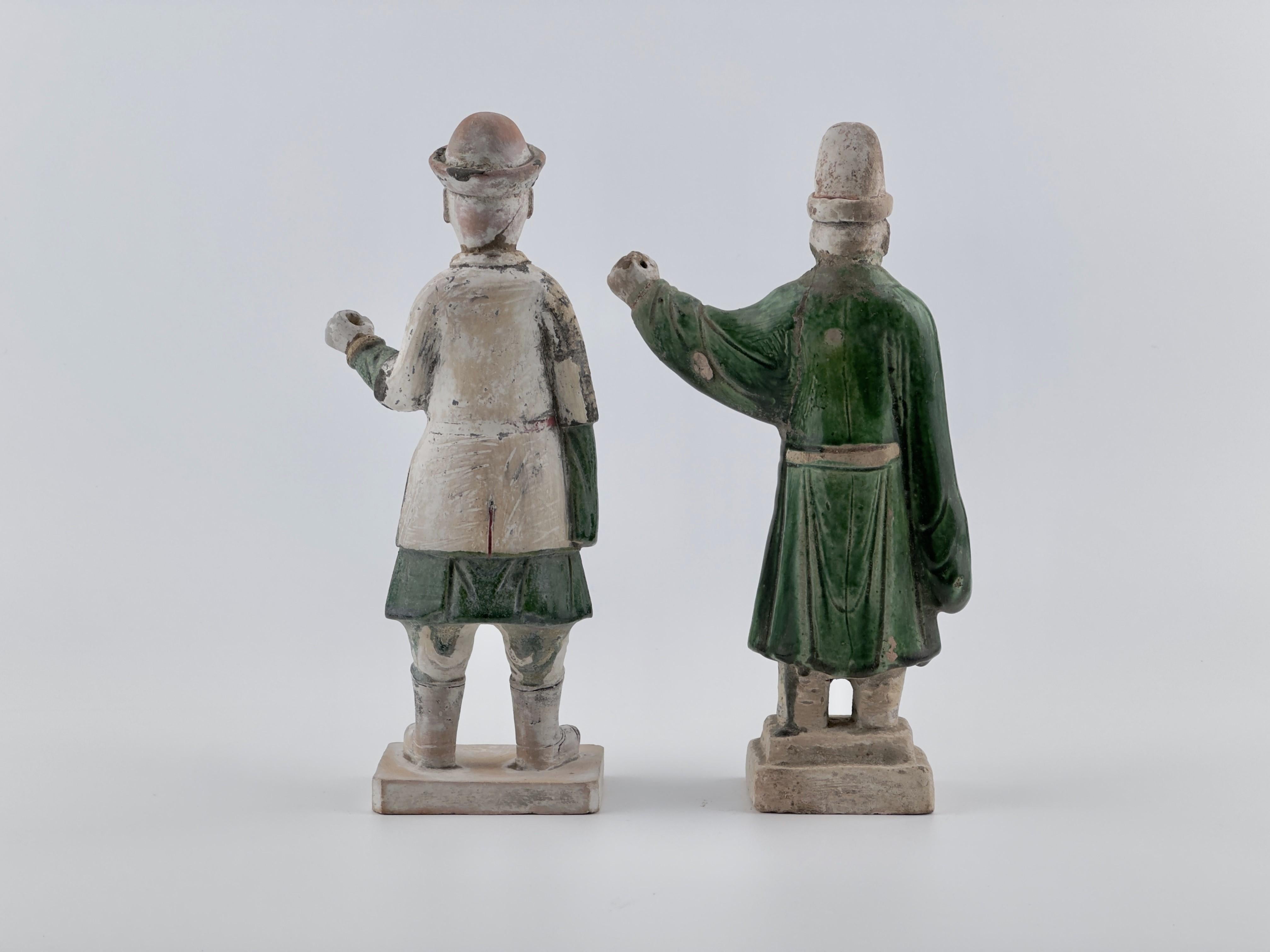 Glazed Two Figures of Attendants, Ming Period(1368-1644) For Sale