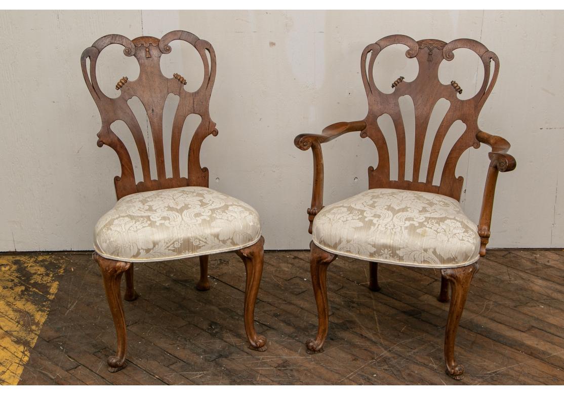 Fabric Two Fine Carved Walnut Baroque Style Accent Chairs For Sale