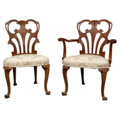Two Fine Carved Walnut Baroque Style Accent Chairs