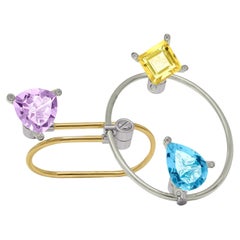 Two Finger Ring with Precious Gems in Gold, 18K