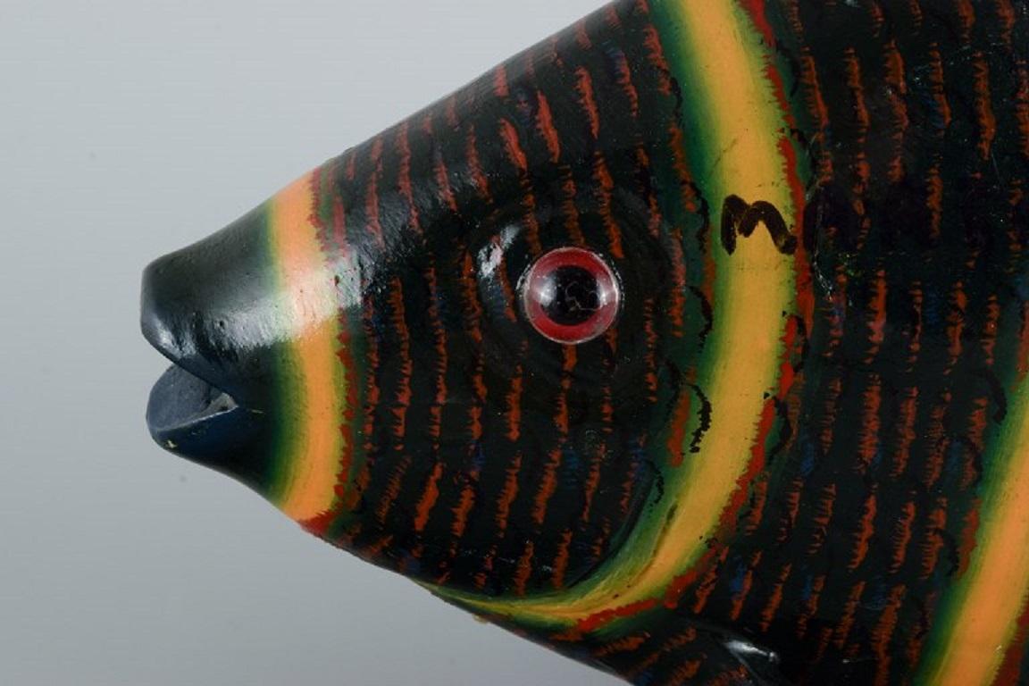 Hand-Painted Two Fish in Wood, France, Mid-20th C For Sale