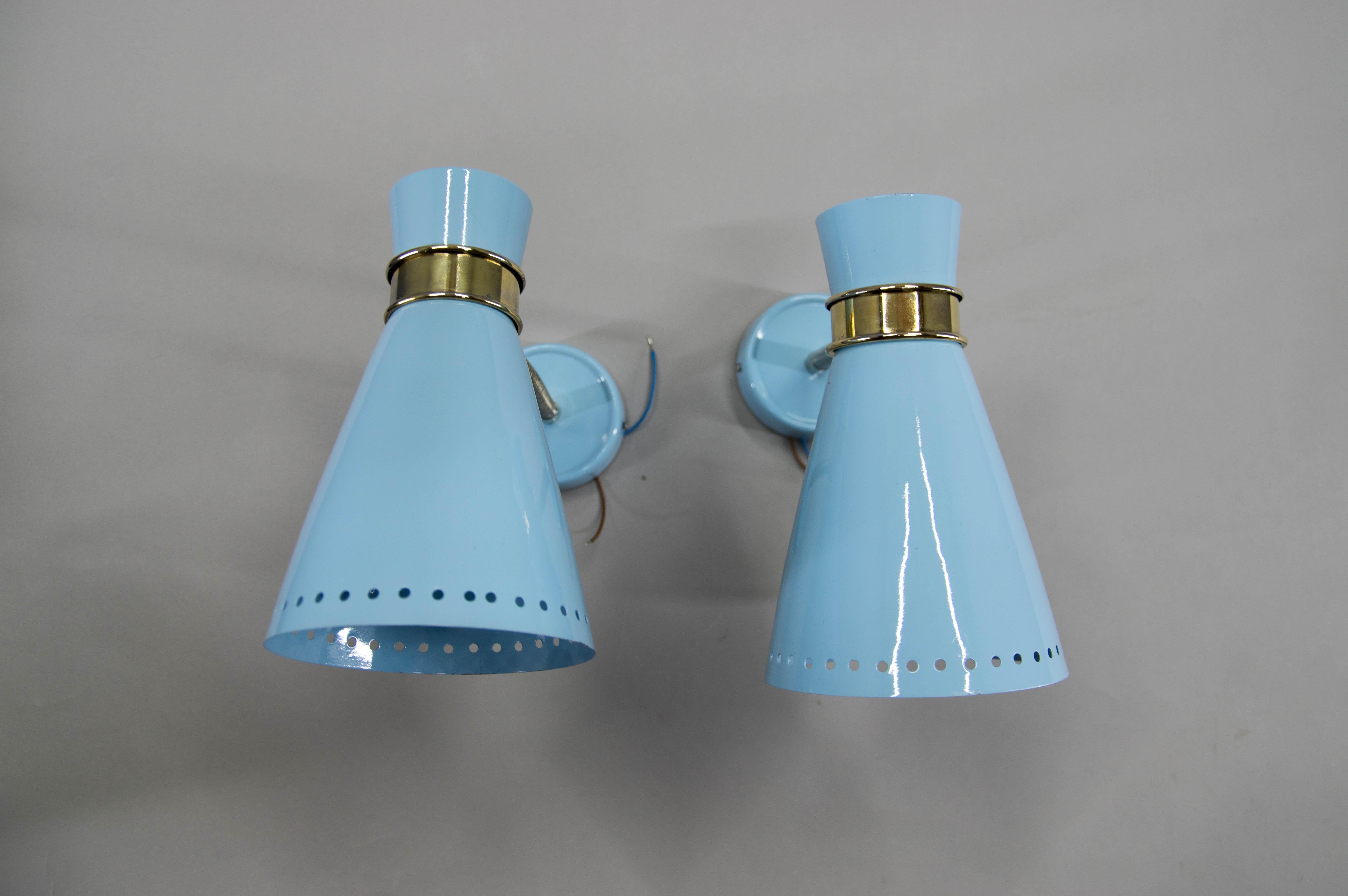 Czech Two Flexible Wall Lamps by Napako in Stilnovo Style, 1960s, Restored