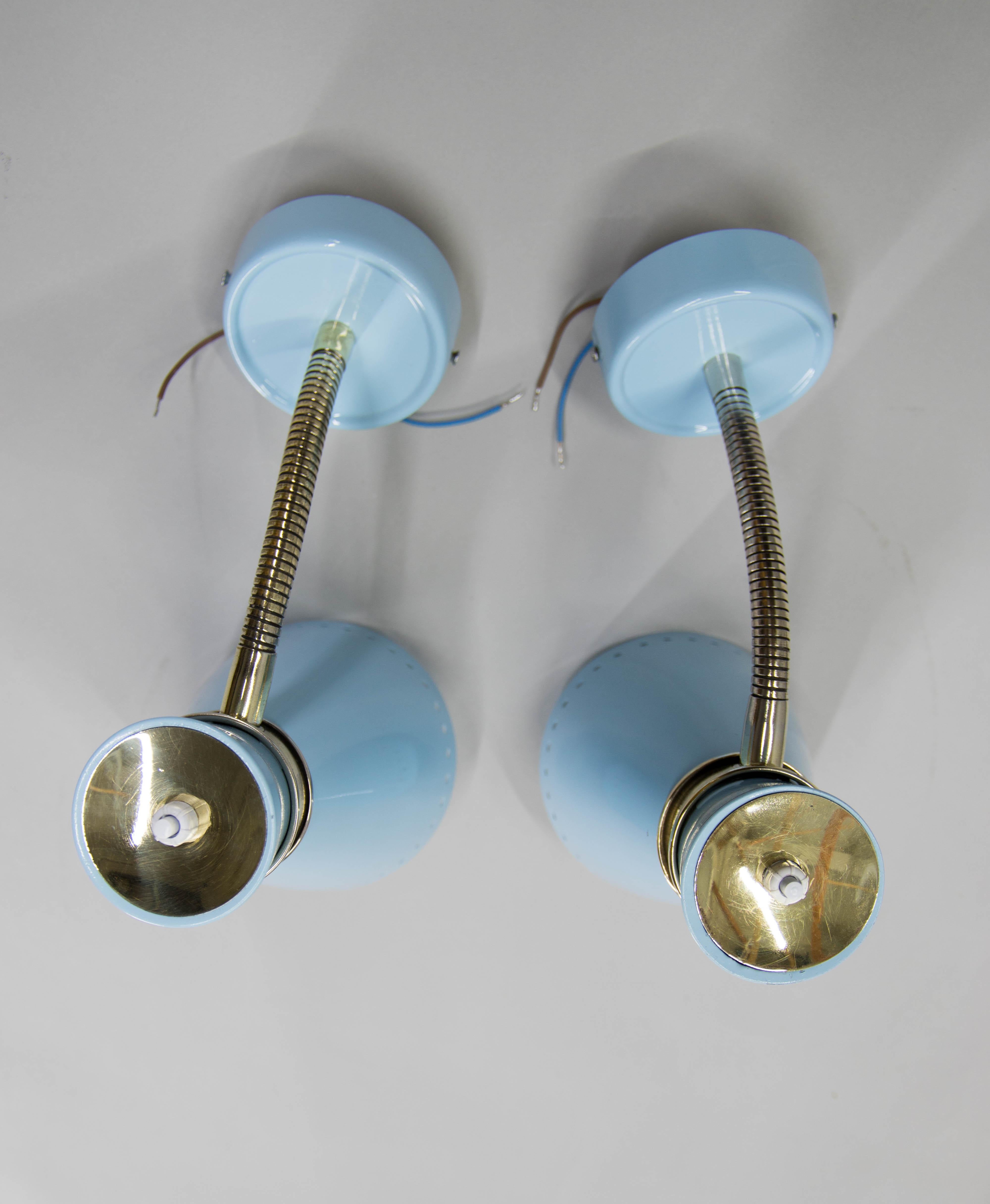 Mid-20th Century Two Flexible Wall Lamps by Napako in Stilnovo Style, 1960s, Restored
