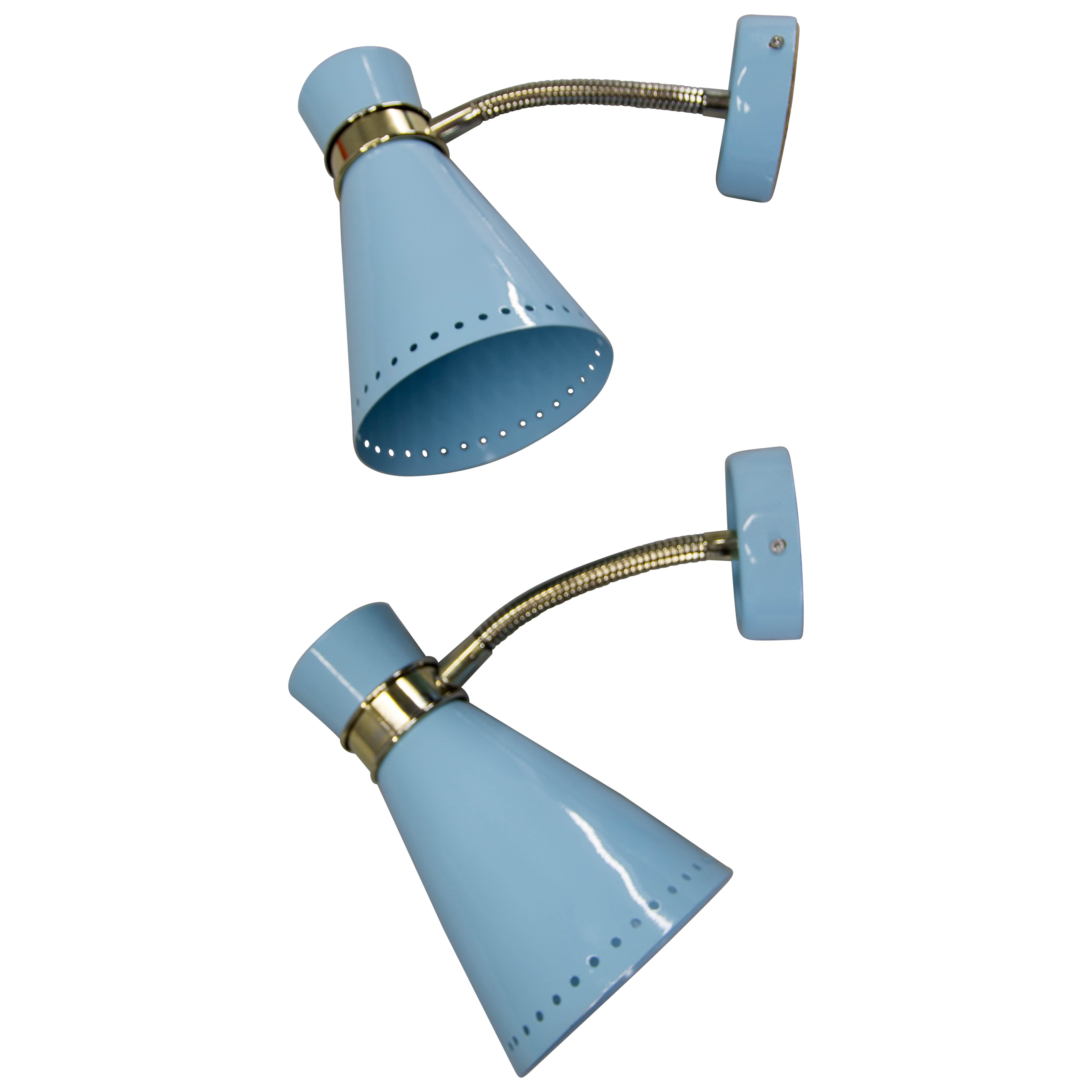 Two Flexible Wall Lamps by Napako in Stilnovo Style, 1960s, Restored