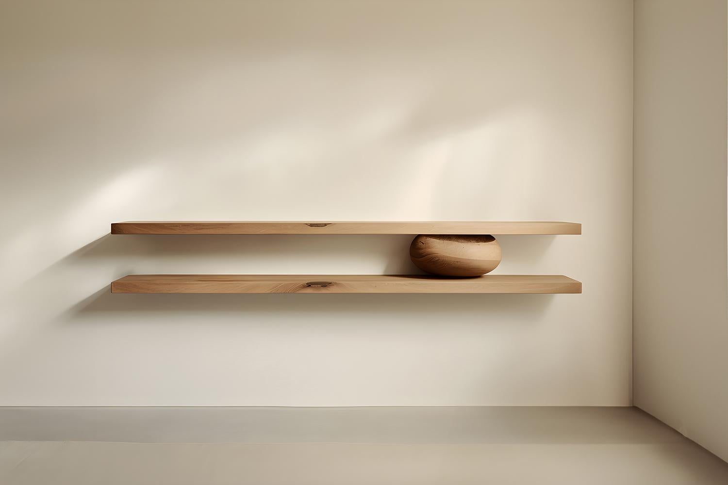 Veneer Two Floating Shelves with One Sculptural Wooden Pebble, Sereno by Joel Escalona For Sale