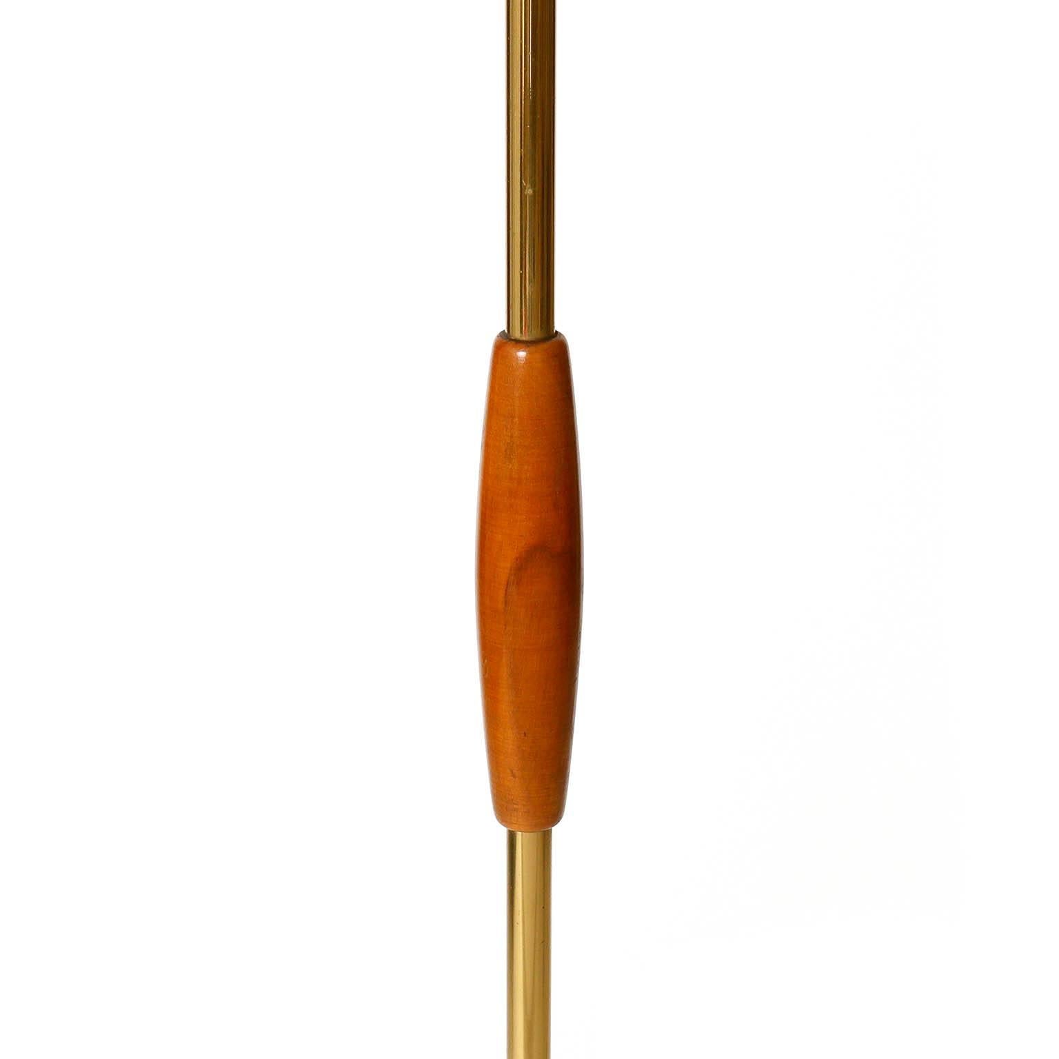 One of Two Floor Lamps Brass Wood, Rupert Nikoll, Austria, 1960 For Sale 2