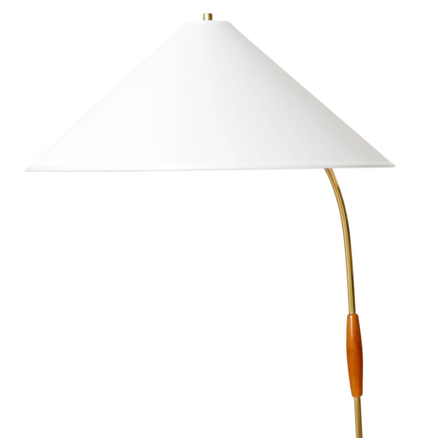 One of Two Floor Lamps Brass Wood, Rupert Nikoll, Austria, 1960 For Sale 1