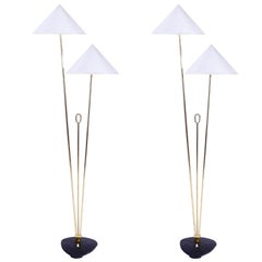 Two Floor Lamps by Rupert Nikoll, Brass Black Cast Metal, Austria, 1960