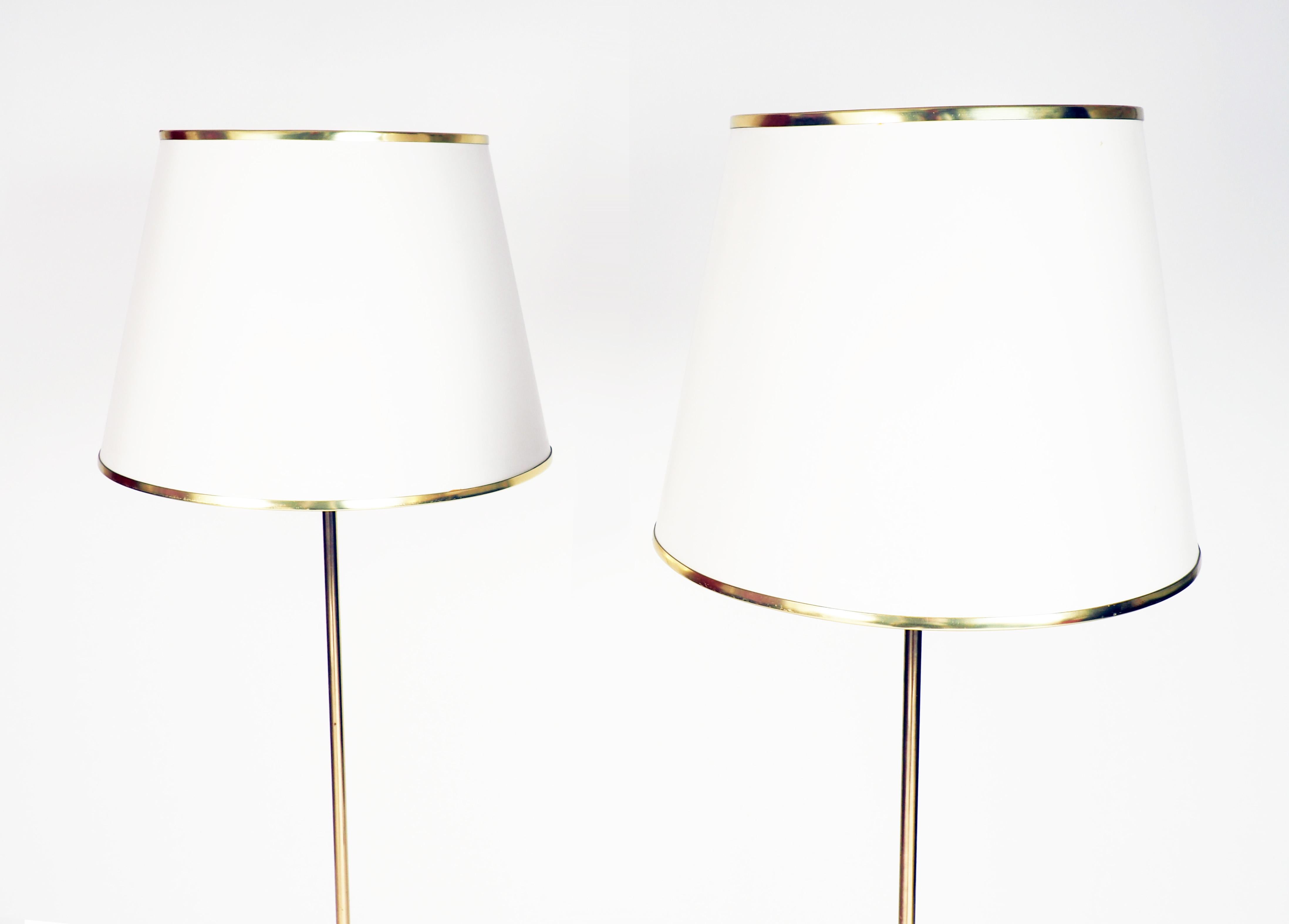 Scandinavian Modern A Pair of Floor Lamps in Brass with original shades. Made by Bergboms, Sweden