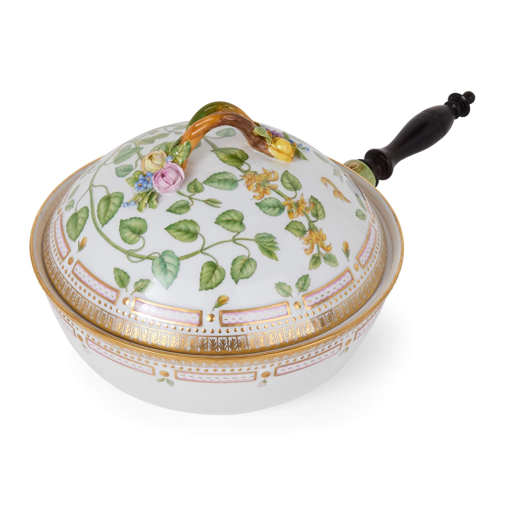 Rococo Two Flora Danica Royal Copenhagen Danish Porcelain Dishes Handles For Sale