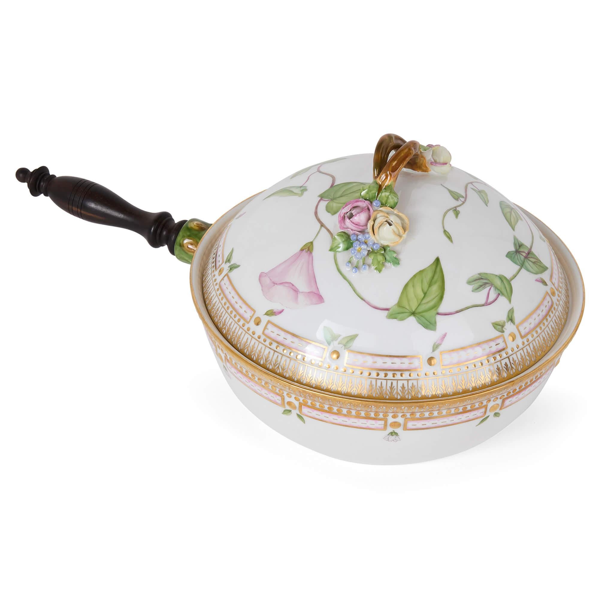 Gilt Two Flora Danica Royal Copenhagen Danish Porcelain Dishes Handles For Sale