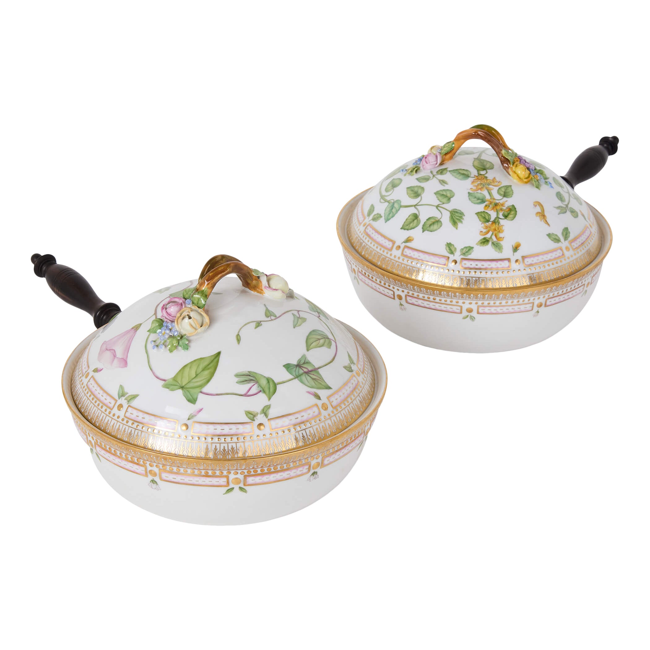 Two Flora Danica Royal Copenhagen Danish Porcelain Dishes Handles For Sale