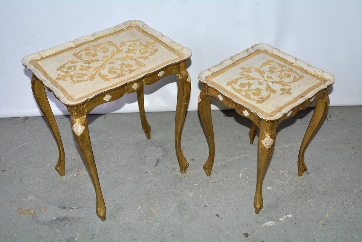 Hollywood Regency Two Florentine Style Side Tables For Sale