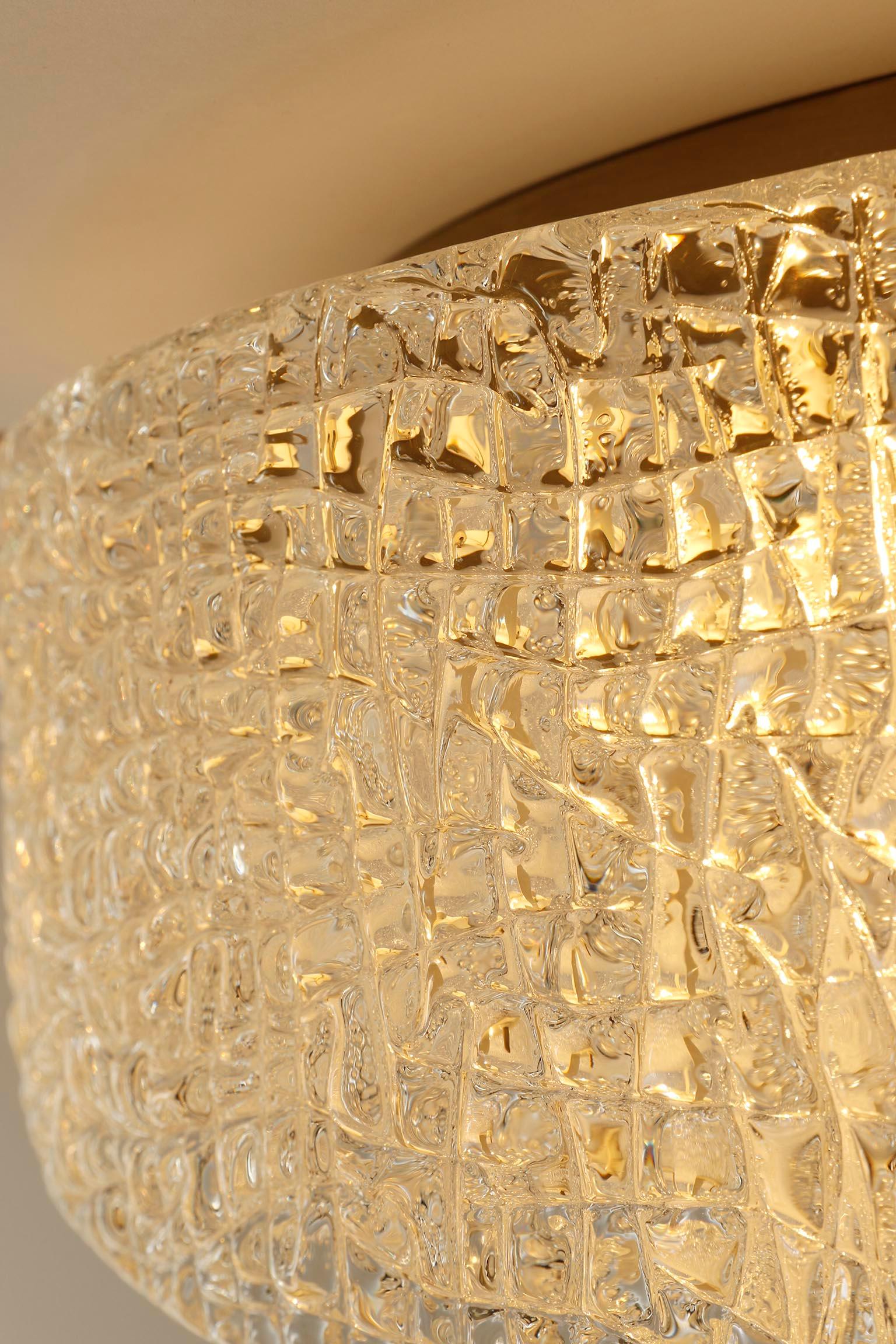 Murano Glass 1 of 2 Flush Mount Lights by Kaiser Leuchten Textured Glass Chrome Nickel, 1960s
