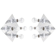 One of Two Flush Mount or Wall Light Fixtures Chrome Sputnik by Cosack, 1970s