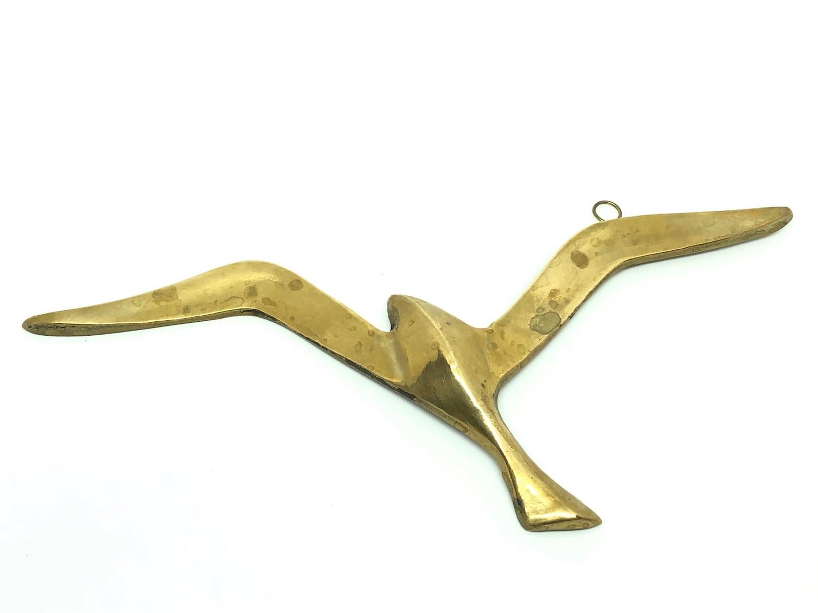 Mid-Century Modern Two Flying Swallows Birds Brass Metal Wall Decoration Vintage, 1960s