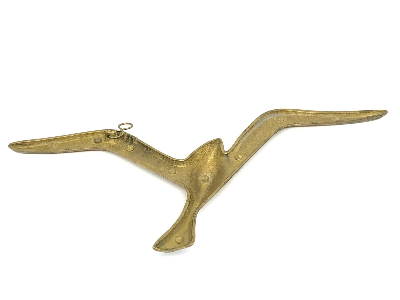 German Two Flying Swallows Birds Brass Metal Wall Decoration Vintage, 1960s