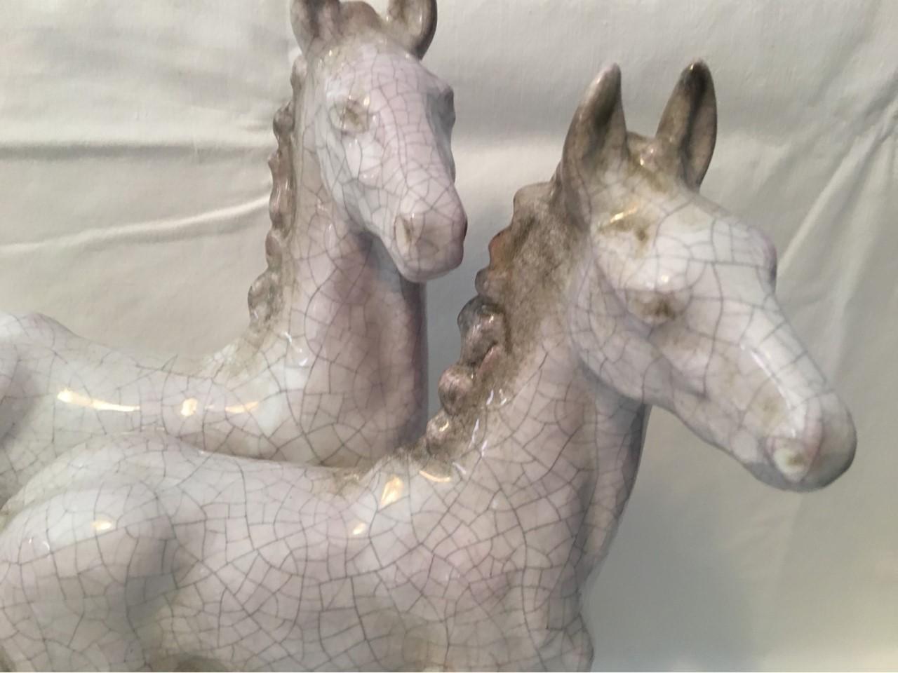 Two Foals from Karlsruhe Majolica Ceramic by Else Bach, 1960s In Good Condition For Sale In Frisco, TX