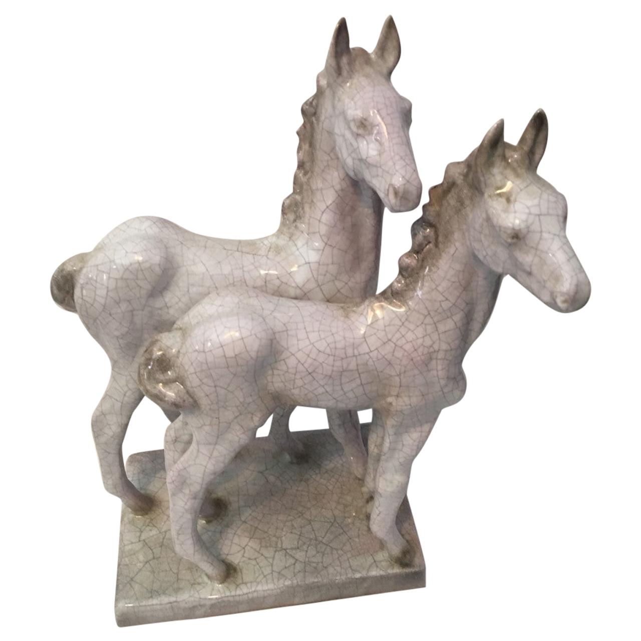 Two Foals from Karlsruhe Majolica Ceramic by Else Bach, 1960s For Sale
