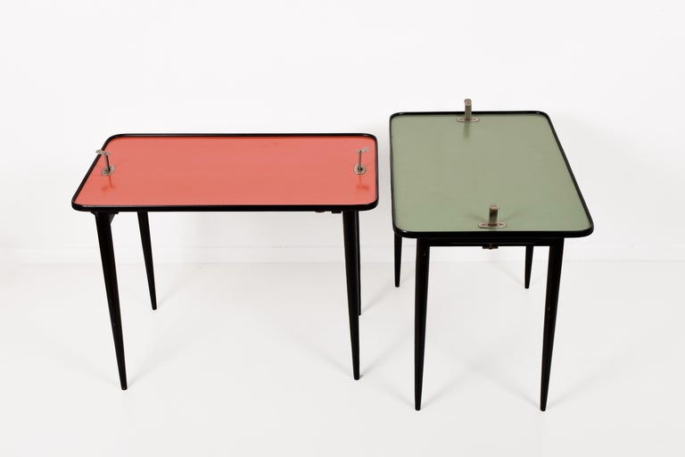 Two Folding Tables Or Platter Tray Red Green Formica Wood 1960s