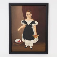 Two Folk Art Oil Paintings on Canvas of a Boy and Girl