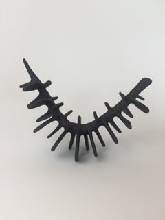 Two For Bobby:  Spine-Like Ceramic Sculpture in Matte Black and White Cube 