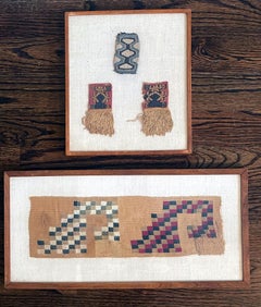 Two Frame Pre-Columbian Woven Textile Fragments Inca Culture Peru
