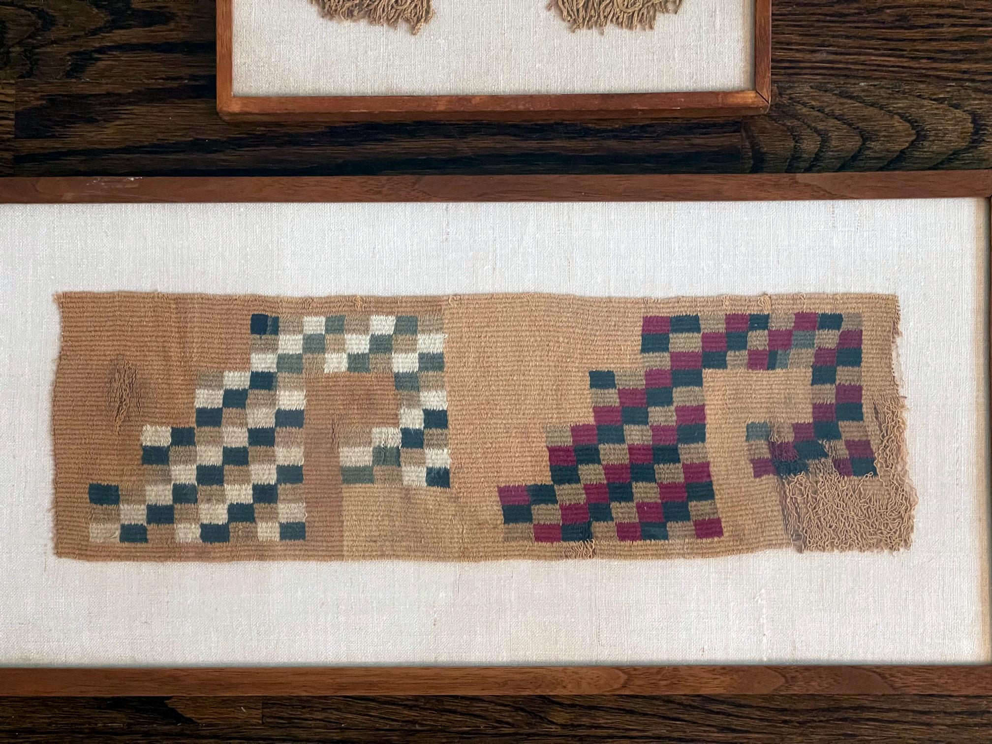 Peruvian Two Frame Pre-Columbian Woven Textile Fragments Inca Culture Peru