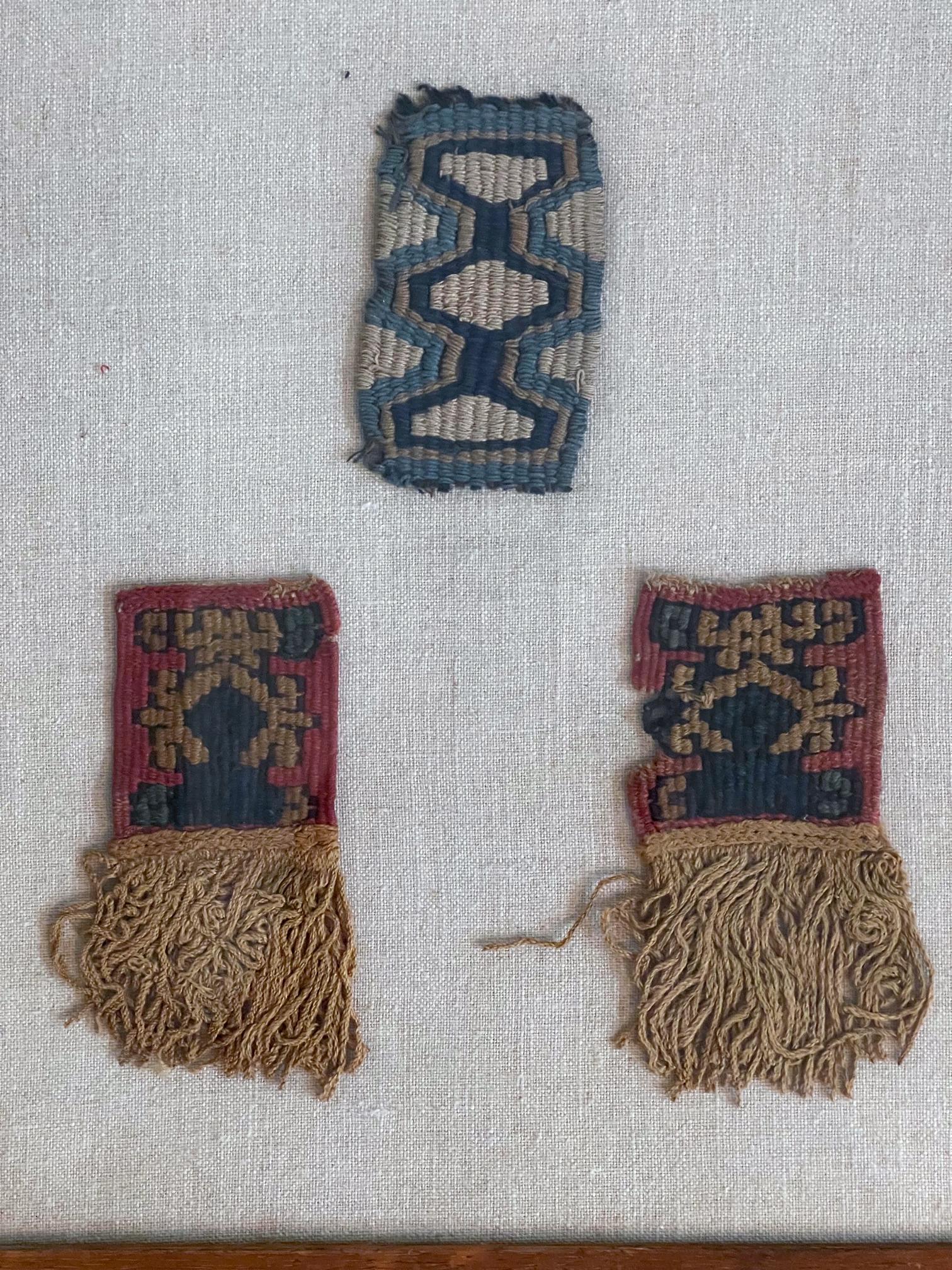 Hand-Woven Two Frame Pre-Columbian Woven Textile Fragments Inca Culture Peru
