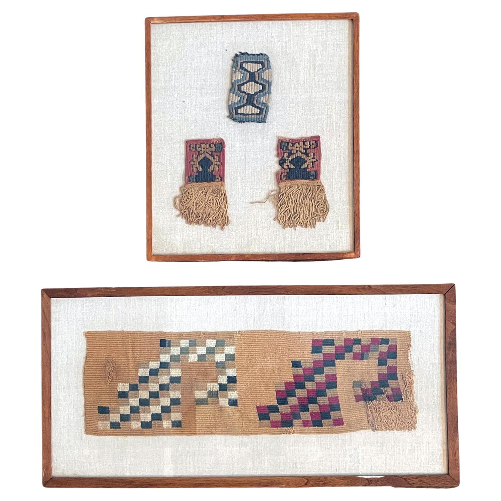 Two Frame Pre-Columbian Woven Textile Fragments Inca Culture Peru