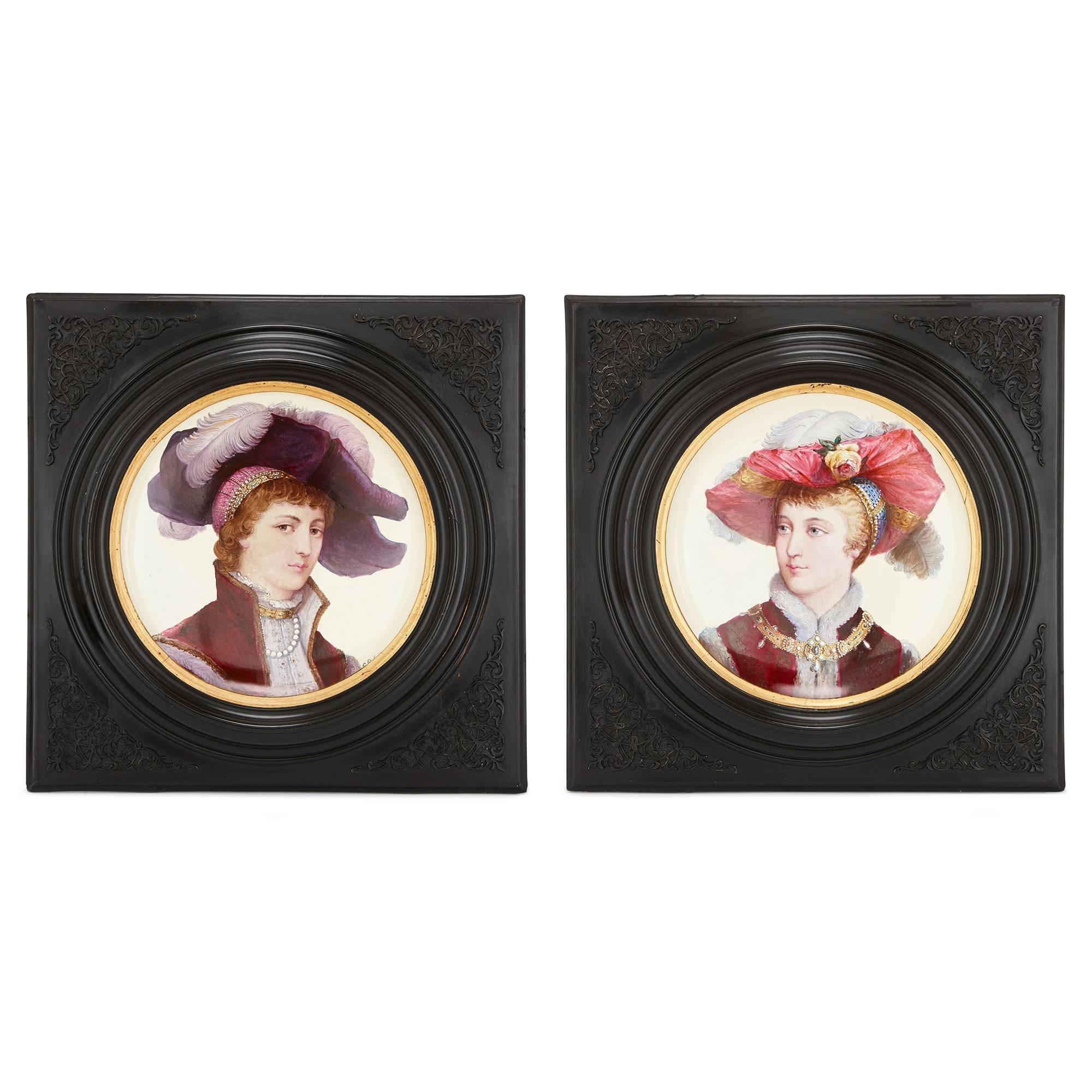 Two Framed Antique Faience Chargers by Montereau For Sale