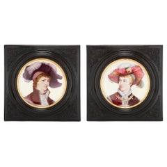 Two Framed Antique Faience Chargers by Montereau