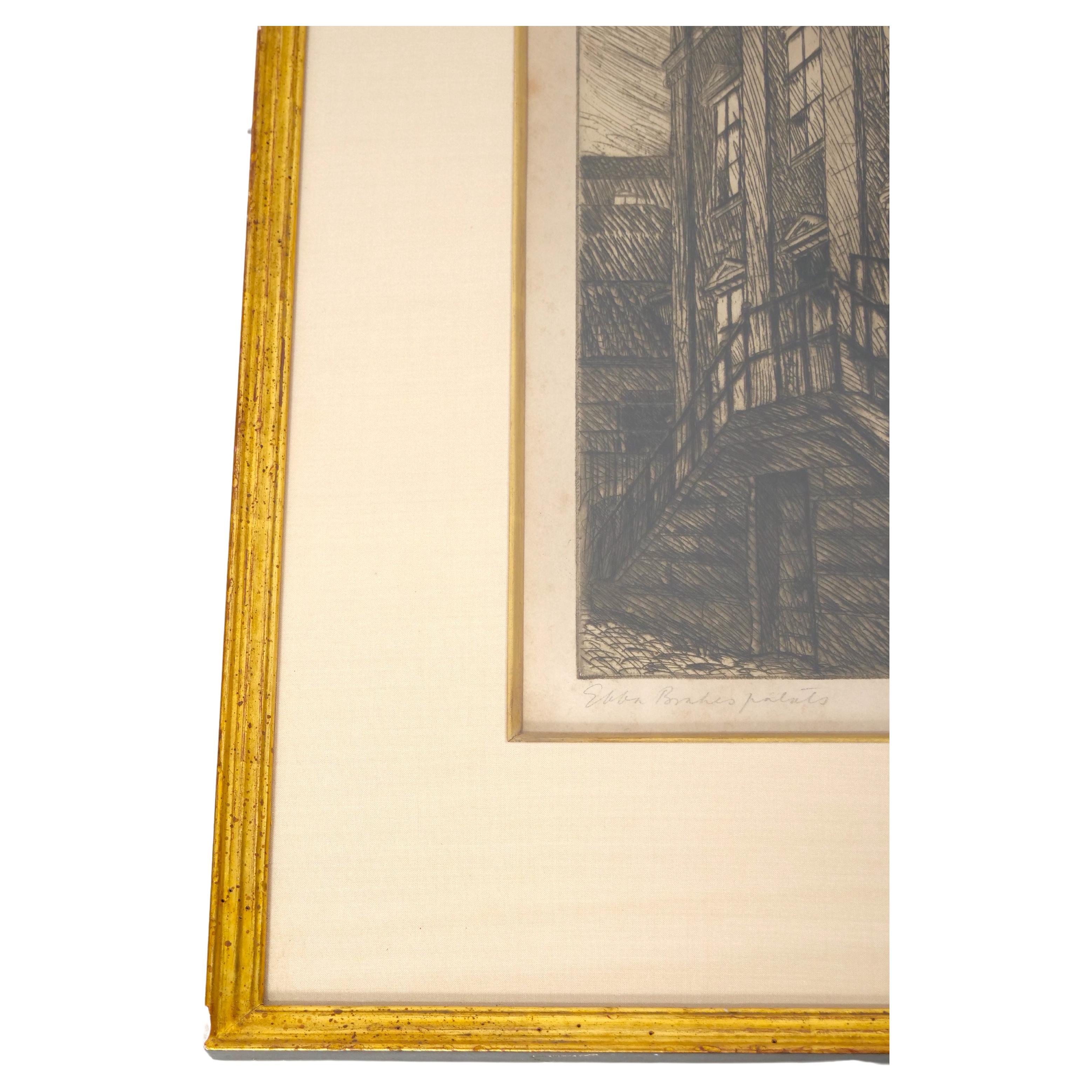 XX secolo Due acqueforti architettoniche incorniciate di Olle Hjortzberg (1872-1959) in vendita