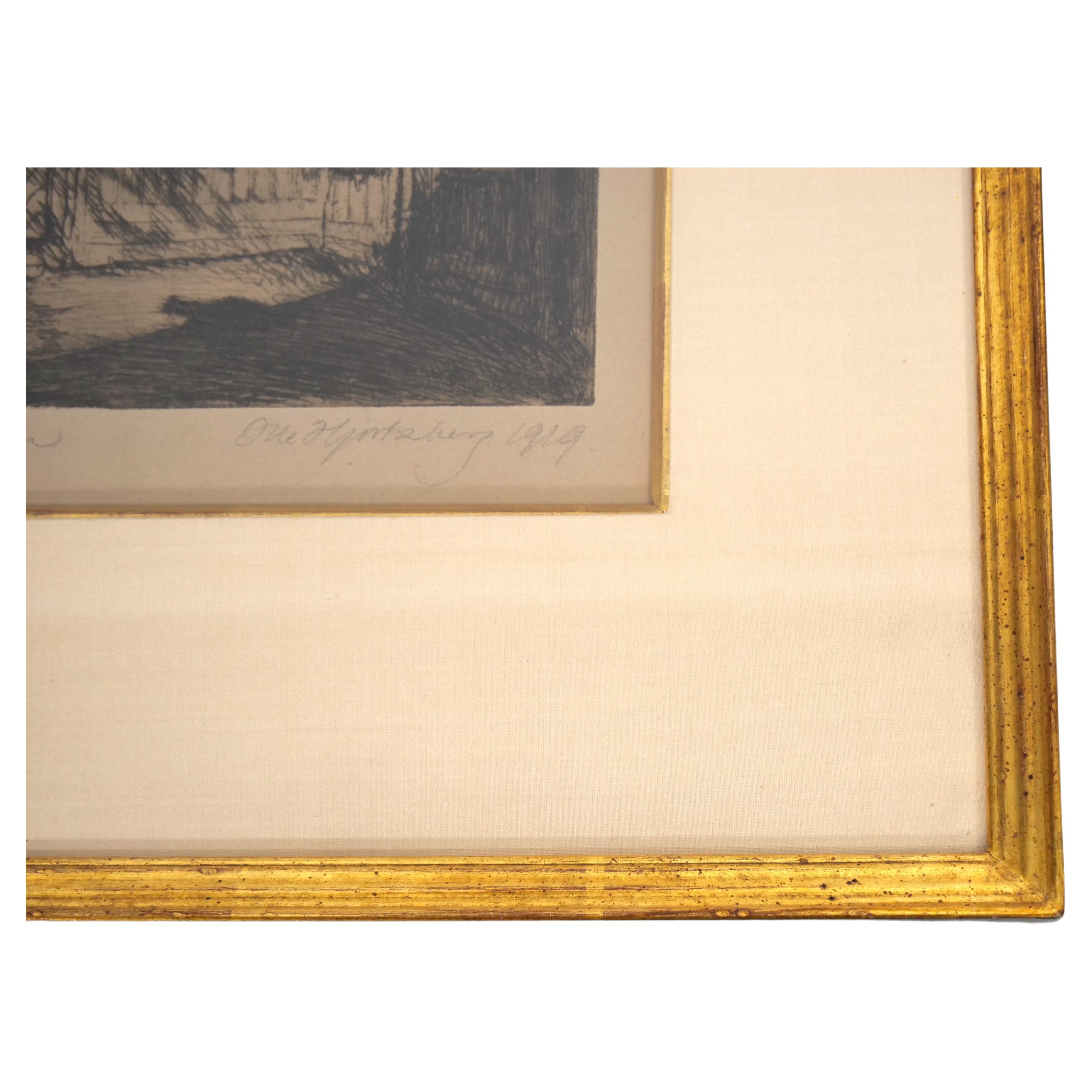 20th Century Two Framed Architectural Etchings by Olle Hjortzberg (1872-1959) For Sale