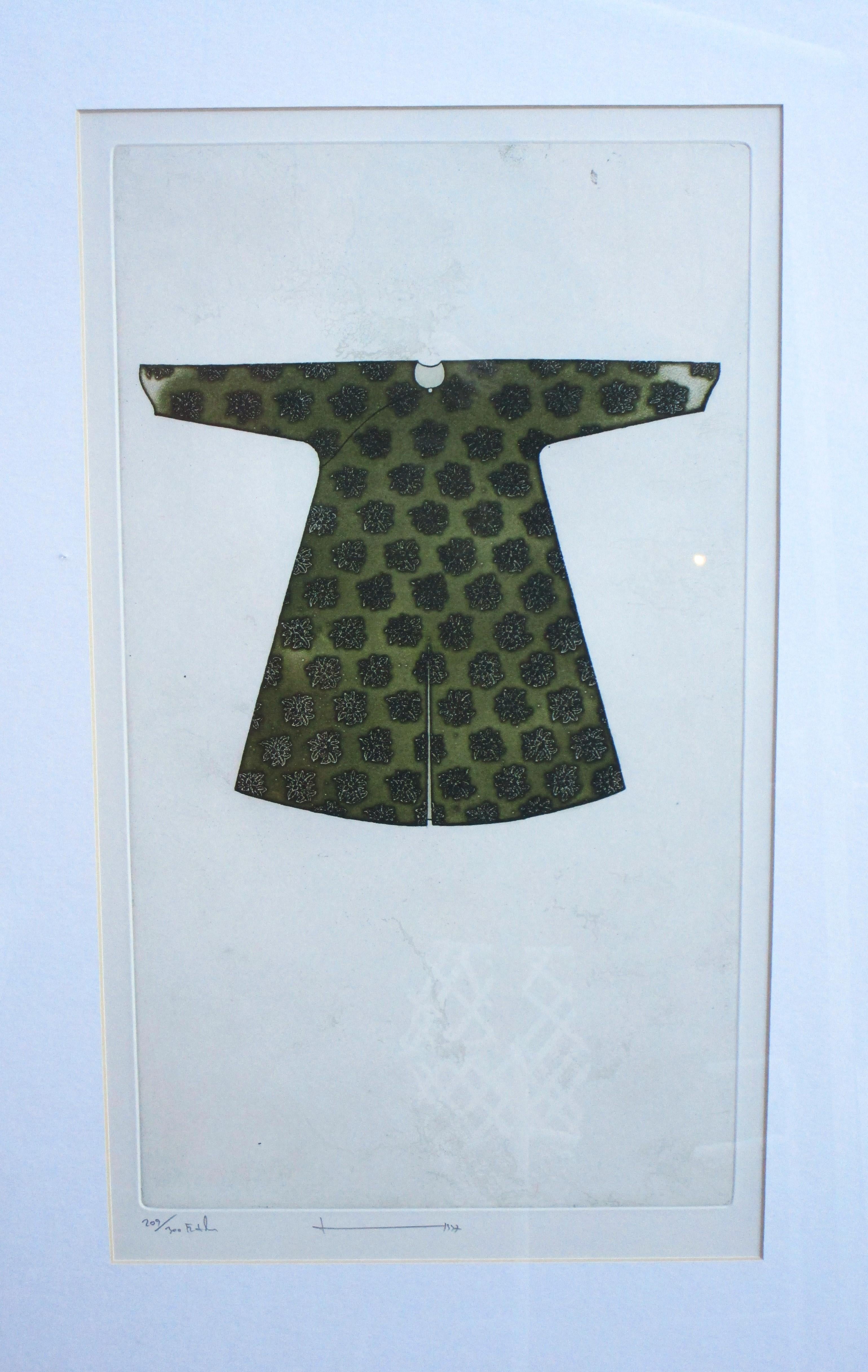 Two Framed Etchings of Traditional Chinese Costumes by Vorakorn Metmanorom For Sale 2