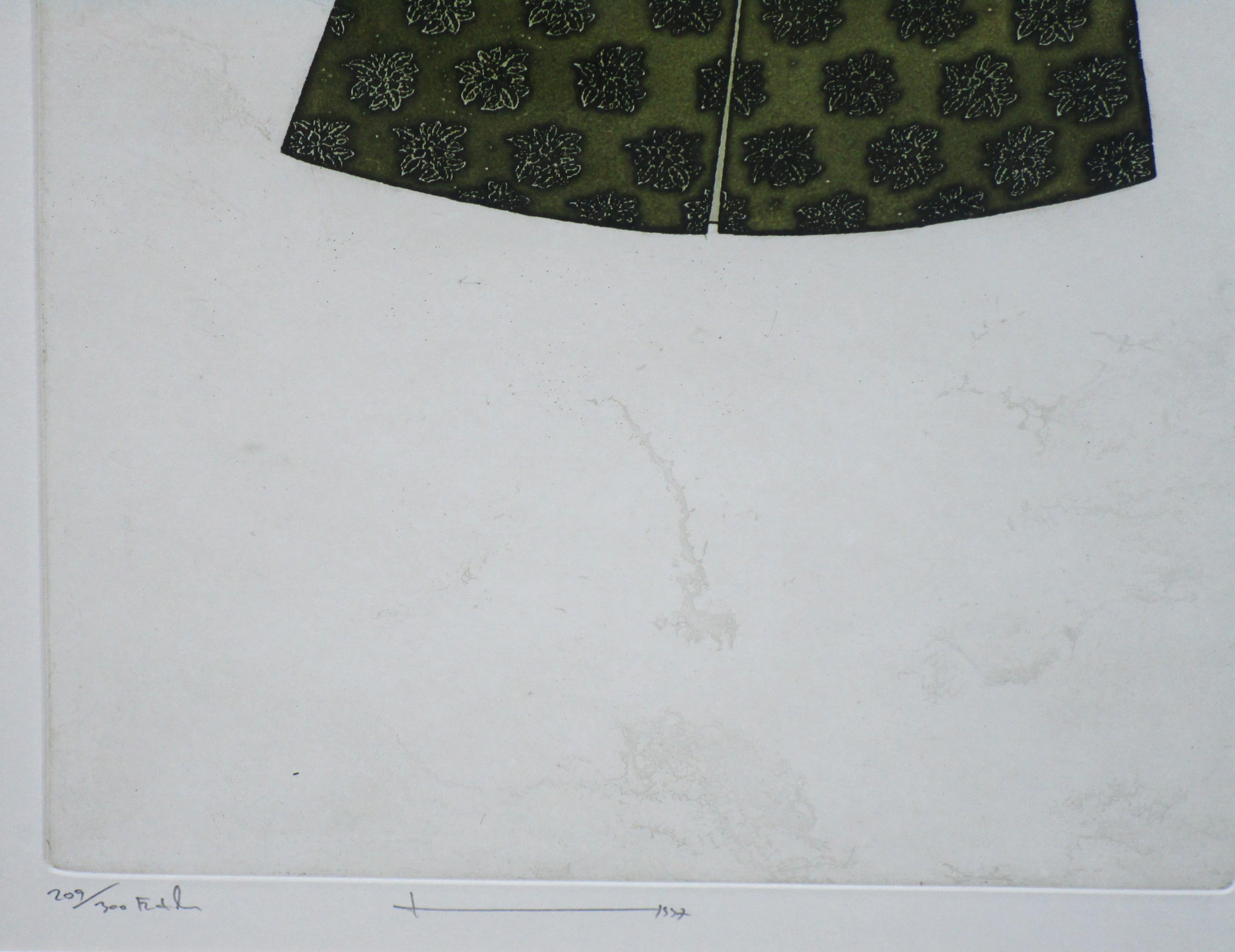 Thai Two Framed Etchings of Traditional Chinese Costumes by Vorakorn Metmanorom For Sale