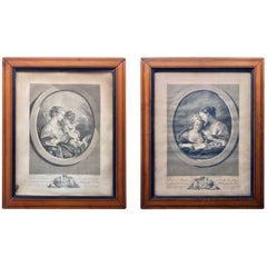 Antique Two Framed French Etchings by Francois Boucher, for Savalette de Langes, 1700s