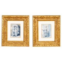 Antique Two Framed Gouaches By Dewitt McClellan Lockman