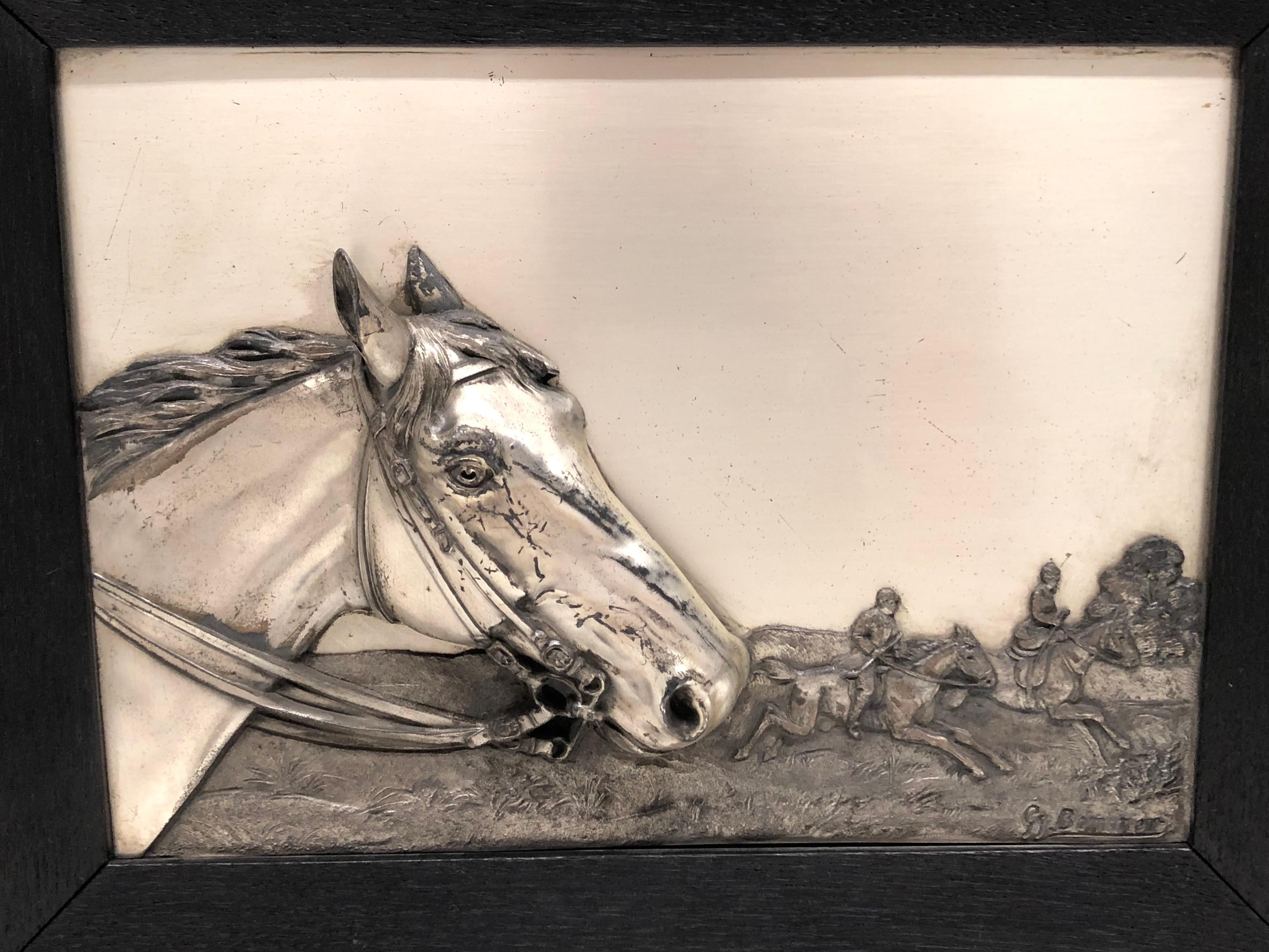 Two Framed Metal Horse Relief Pictures by Georg Bommer, Germany, 1920s 1