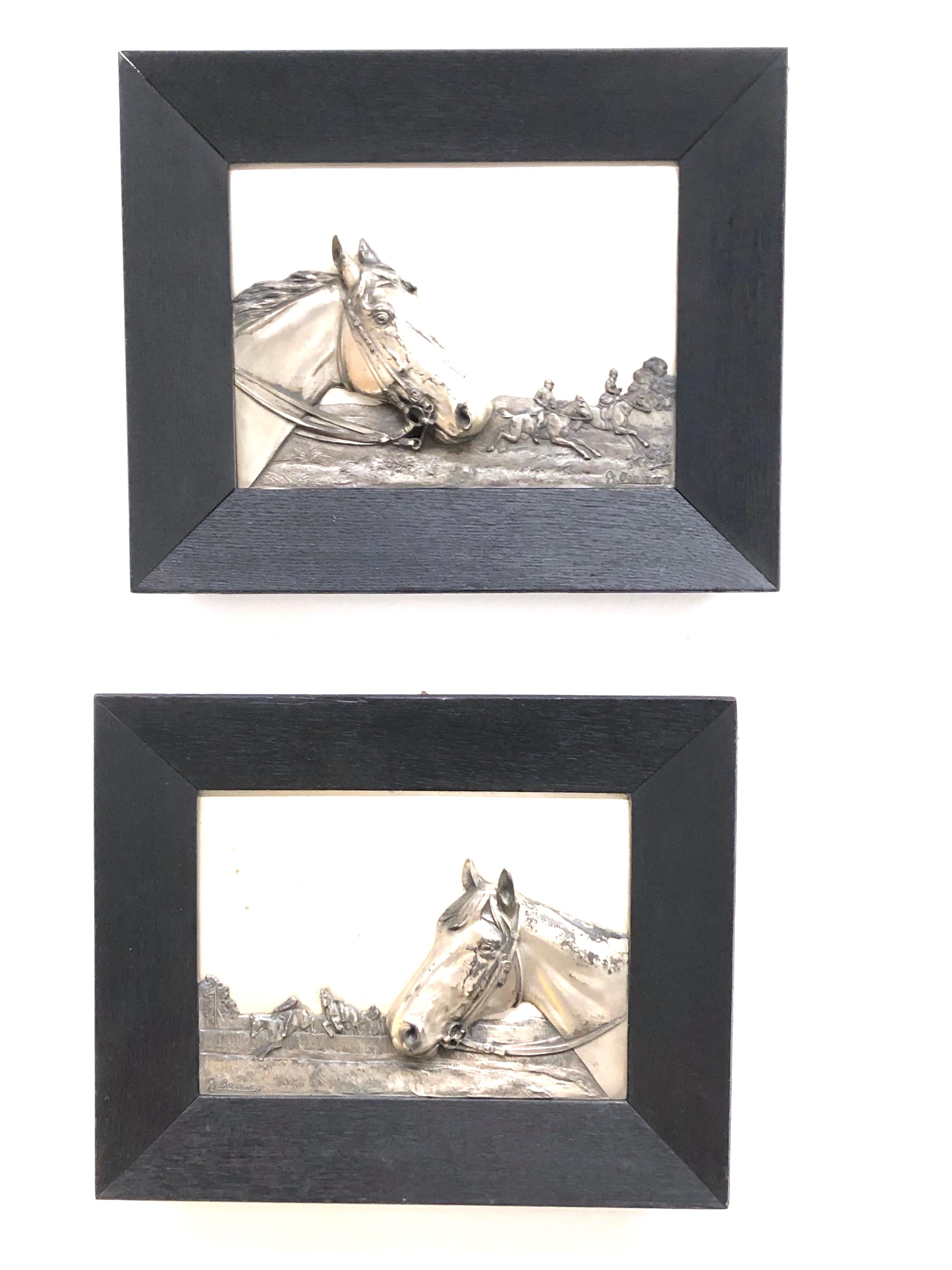 Two Framed Metal Horse Relief Pictures by Georg Bommer, Germany, 1920s 8