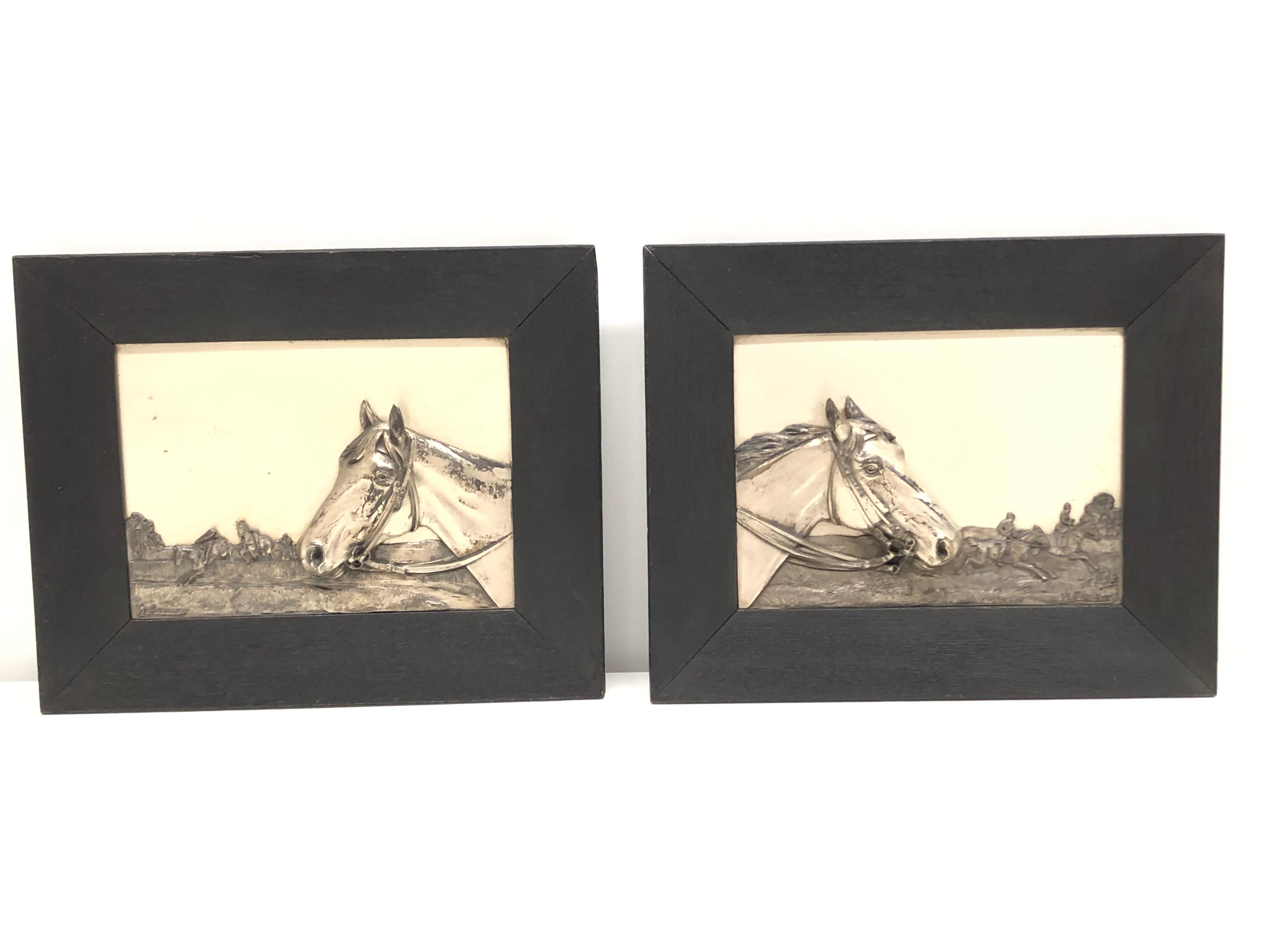 Two Framed Metal Horse Relief Pictures by Georg Bommer, Germany, 1920s 9