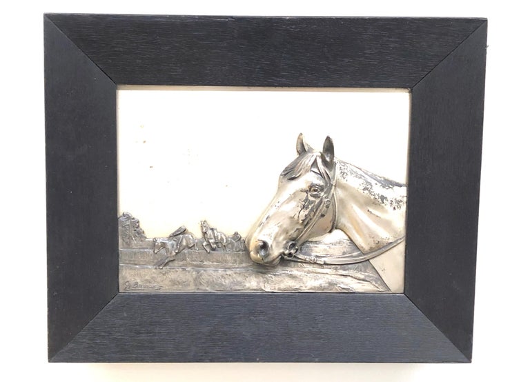 A set of two antique framed horse relief plaques made by Artist Georg Bommer in Germany around 1920s. They are not dated, but they were presented as a gift and someone signed the backside with some German sayings and greetings and a date. A nice