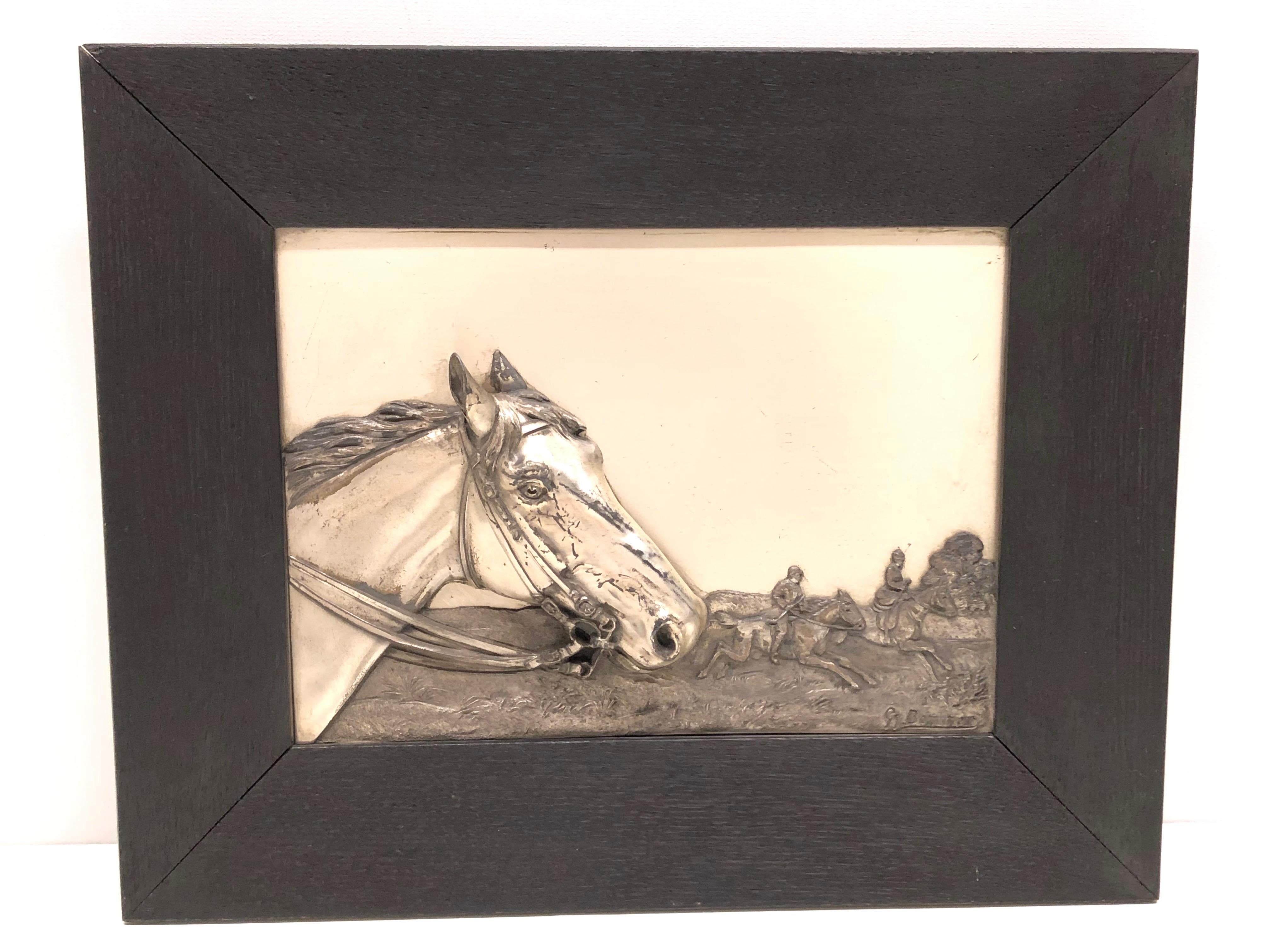 Wood Two Framed Metal Horse Relief Pictures by Georg Bommer, Germany, 1920s